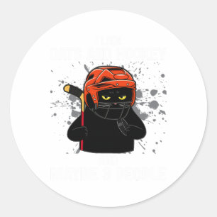 I Like Cats And Hockey And Maybe 3 People Funny Ca Classic Round Sticker