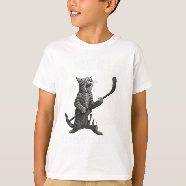 I Like Cats And Hockey Maybe 3 People Funny Hockey T-Shirt (Front)