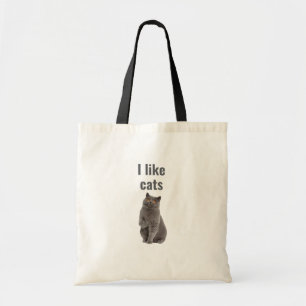 I Like Cats – Cute Gray Cat Illustration Design Tote Bag