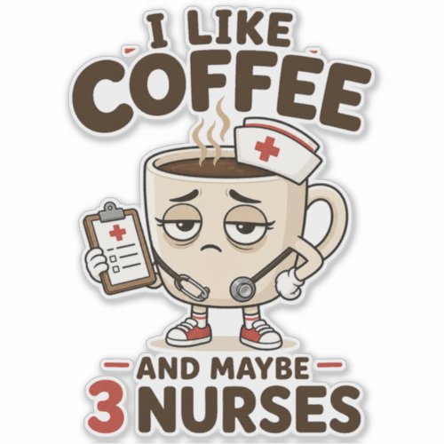 I Like Coffee And Maybe 3 Nurses Funny Nurse Sticker