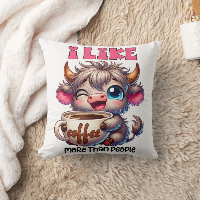 I Like Coffee More Than People  Throw Pillow (Blanket)