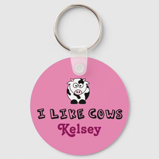 I Like Cows Personalized Pink Keychain (Front)