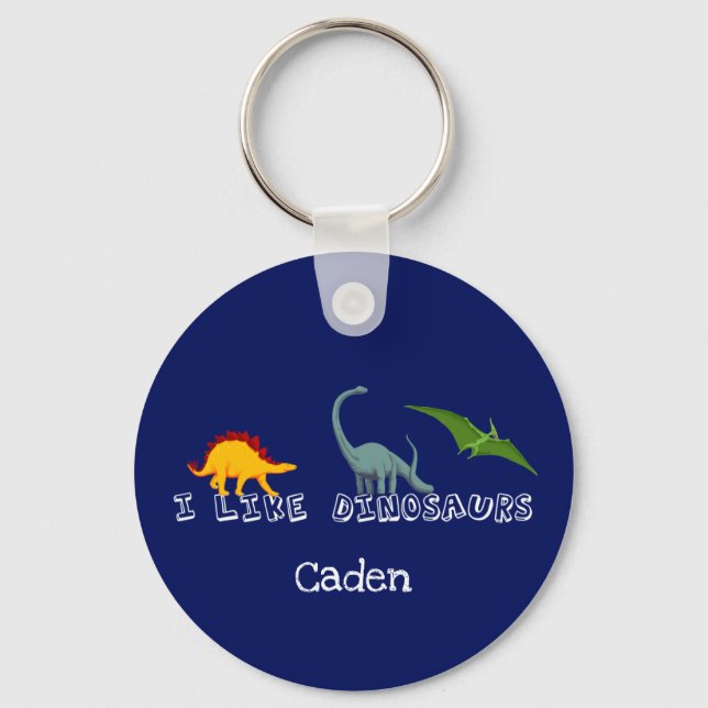 I Like Dinosaurs Blue Custom Kids Keychain (Front)