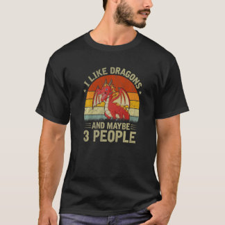I Like Dragons And Maybe 3 People Cool Dragon  Ret T-Shirt