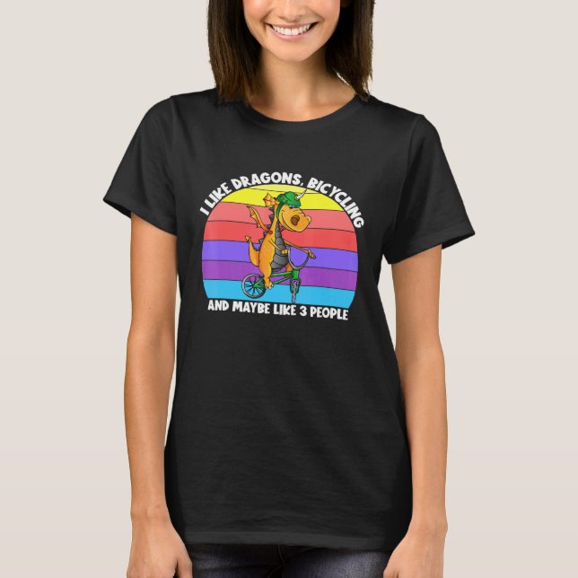 I Like Dragons Bicycling Maybe 3 People Kids Girls T-Shirt (Front)