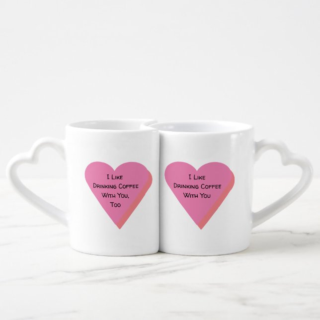 I Like Drinking Coffee with You - Pink Heart Mug Set (Back Nesting)