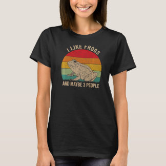 I Like Frogs And Maybe 3 People Frog Graphic Retro T-Shirt