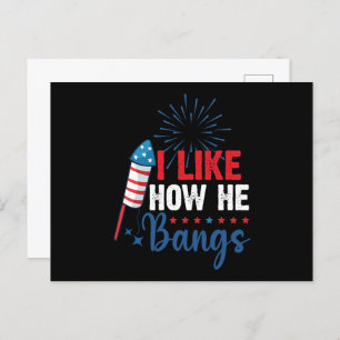 I Like How He Bangs Patriotic July 4th Couple Postcard