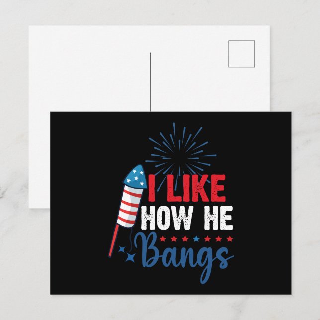 I Like How He Bangs Patriotic July 4th Couple Postcard (Front/Back)