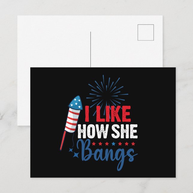 I Like How She Bangs Patriotic July 4th Couple Postcard (Front/Back)