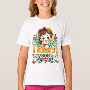 I Like It – Cute Retro Girl Floral Graphic T-Shirt