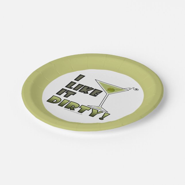 I LIKE IT DIRTY! Dirty Martini Cocktail Humor Paper Plates (Angled)