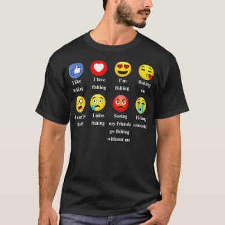 I Like Love Fishing Funny Emoji Emoticons  T-Shirt