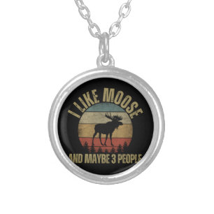 I LIKE MOOSE AND MAYBE 3 PEOPLE SILVER PLATED NECKLACE
