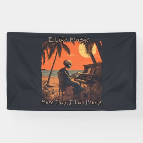 I like music more than people skull design sunset banner