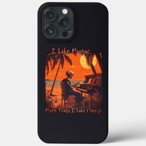 I like music more than people skull design sunset iPhone 13 pro max case