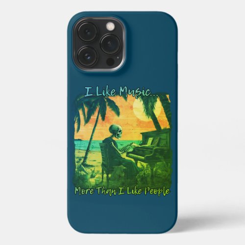 I like music more than people skull design sunset iPhone 13 pro max case