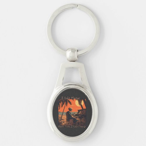 I like music more than people skull design sunset keychain