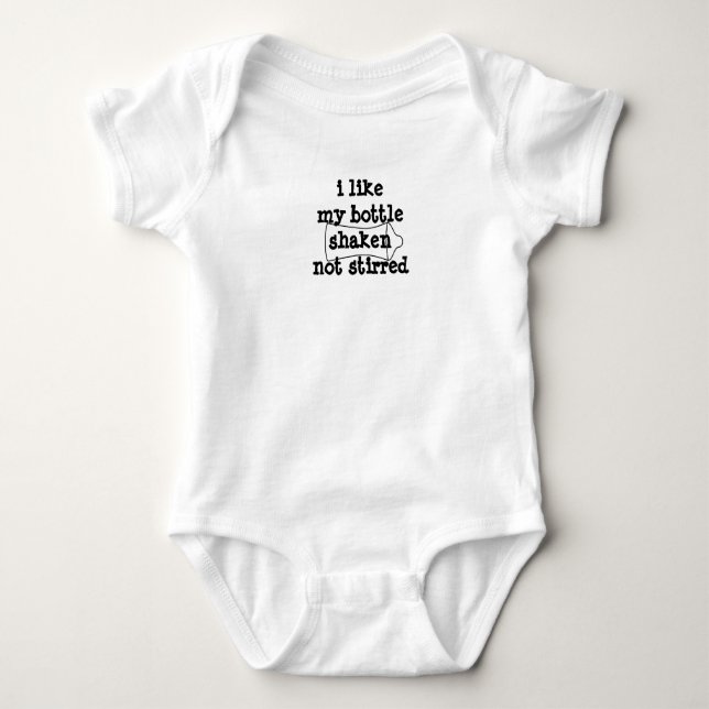 "i like my bottle shaken not stirred" onsie baby bodysuit (Front)