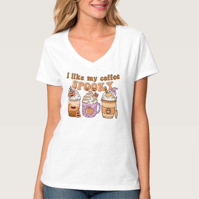 I like my coffee spooky pumpkin halloween witch T-Shirt (Front)