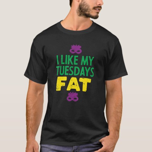I Like My Tuesdays Fat Jester Mask Funny Mardi Gra T_Shirt