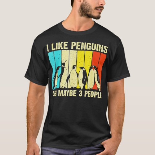 I Like Penguins And Maybe 3 People  Retro Aquatic  T_Shirt