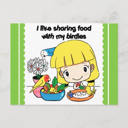 I like sharing food with my birdies postcard