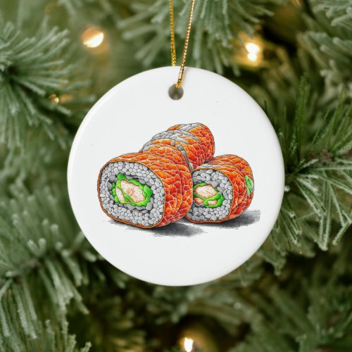 I Like the Way You Roll Funny Sushi Pun Christmas Ceramic Ornament