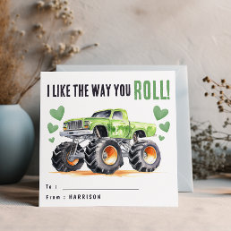 I Like The Way You Roll | Green Monster Truck Kids Holiday Card