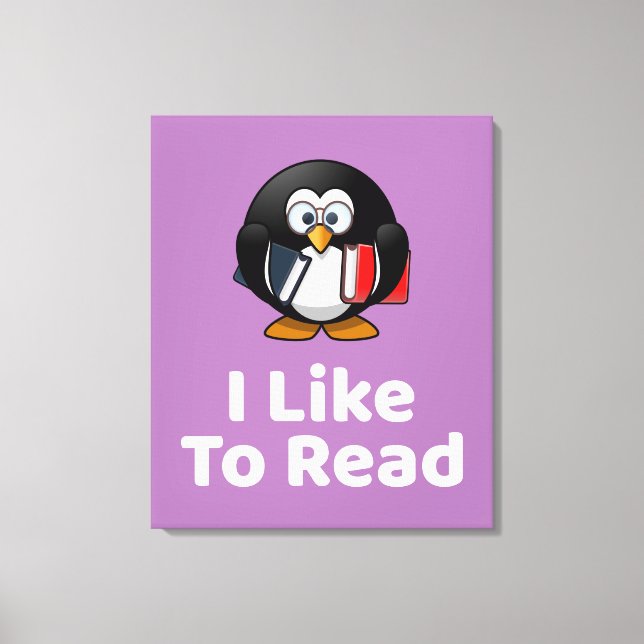 I Like To Read Penguin Funny Reading Canvas Print (Front)