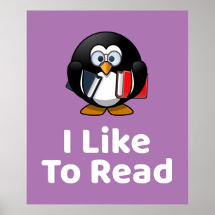 I Like To Read Penguin Funny Reading Poster