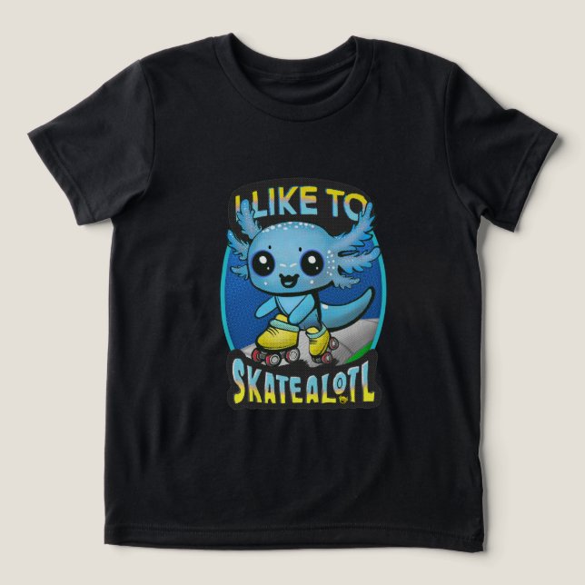 "I Like To Skatealotl" Roller Skating Axolotl Fun  Tri-Blend Shirt (Design Front)