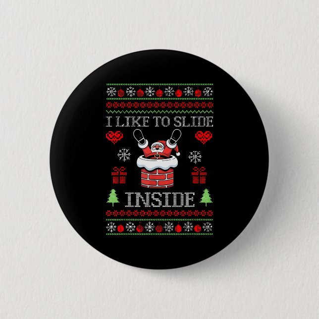 I Like To Slide Inside Funny Santa Couple Matching Button (Front)