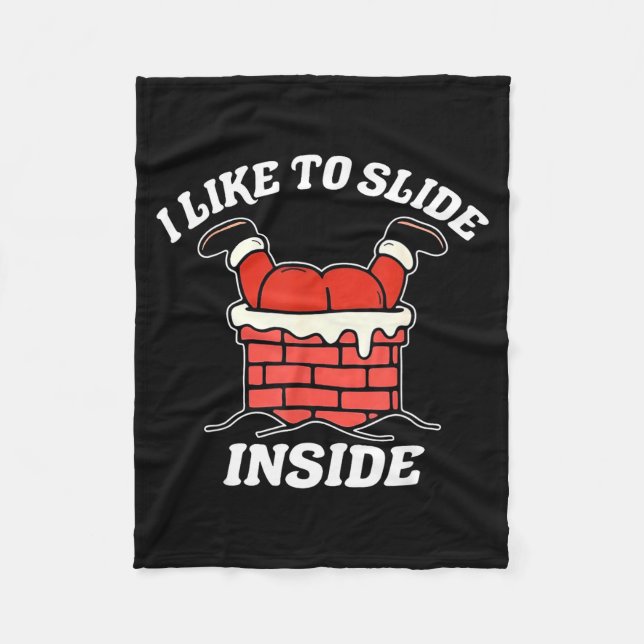I Like To Slide Inside Funny Santa Couple Matching Fleece Blanket (Front)