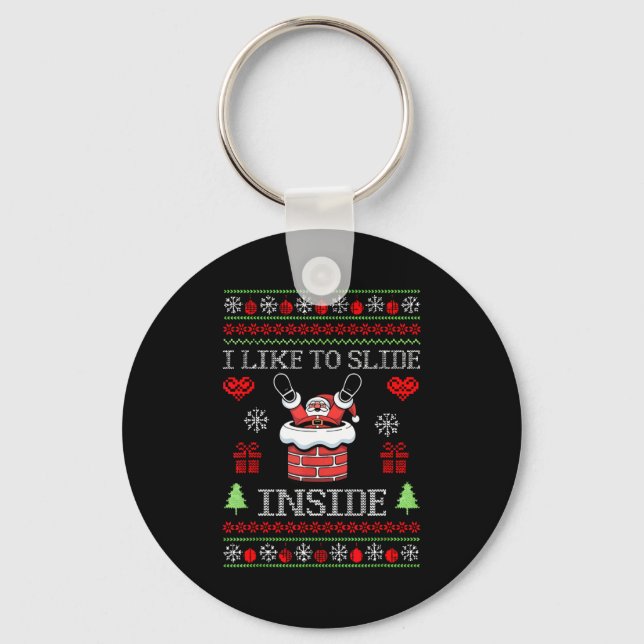 I Like To Slide Inside Funny Santa Couple Matching Keychain (Front)