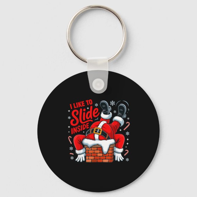 I Like To Slide Inside Funny Santa Couple Matching Keychain (Front)