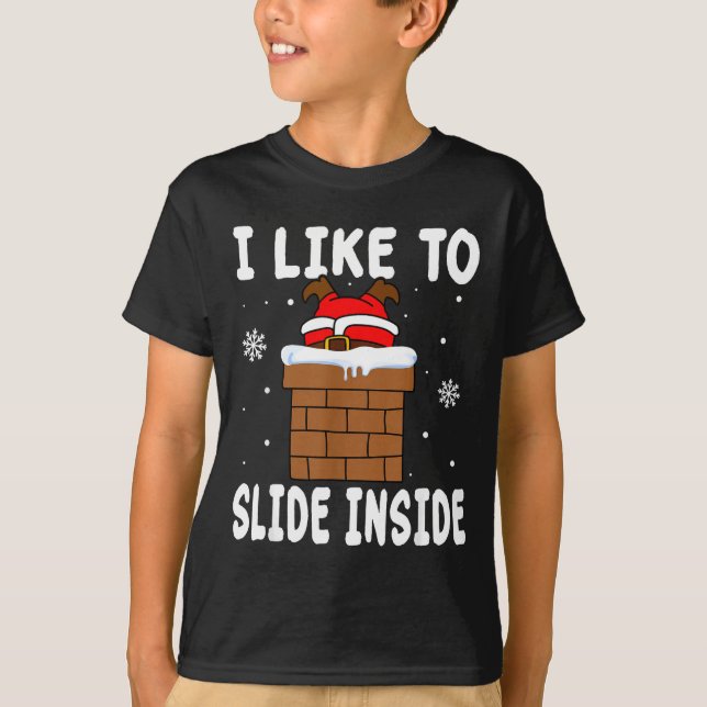 I Like To Slide Inside Funny Xmas Couple  T-Shirt (Front)