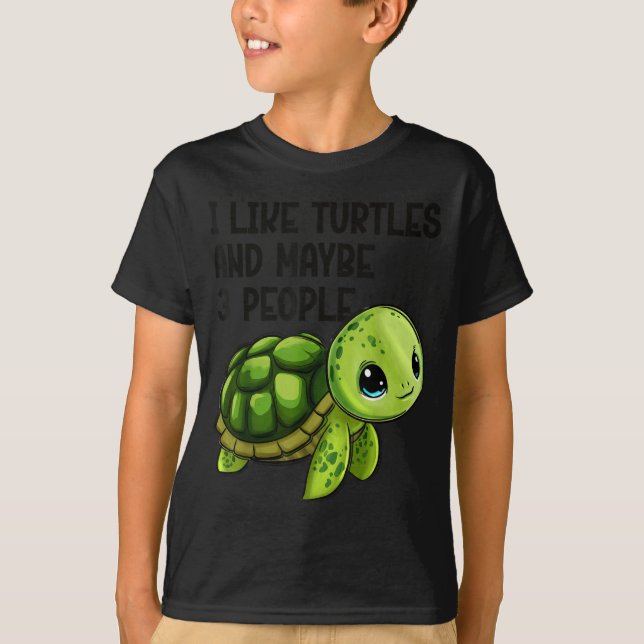 I Like Turtles And Maybe Three People Funny Retro  T-Shirt (Front)