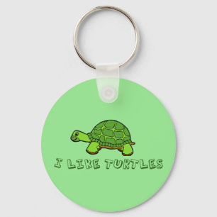 I Like Turtles Cute Green Keychain