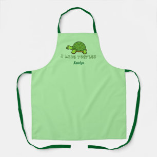 I Like Turtles Cute Monogram Green Apron