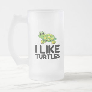 I Like Turtles Frosted Glass Beer Mug