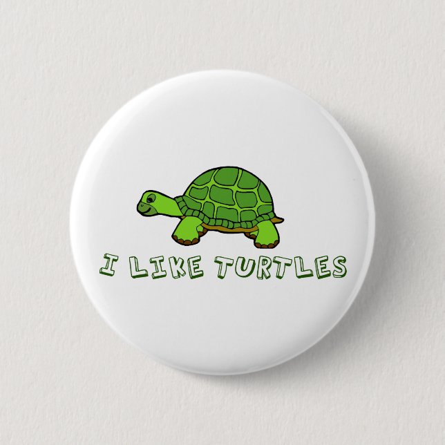 I Like Turtles Green Cute Button (Front)
