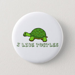 I Like Turtles Green Cute Button