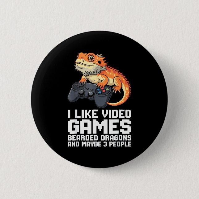 I Like Video Games Bearded Dragon Gamer Introvert  Button (Front)