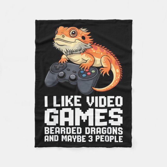 I Like Video Games Bearded Dragon Gamer Introvert  Fleece Blanket (Front)