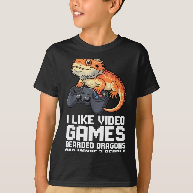 I Like Video Games Bearded Dragon Gamer Introvert  T-Shirt (Front)