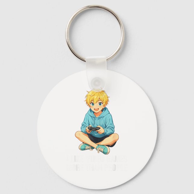 I Like Video Games More Than People Funny Gamer An Keychain (Front)