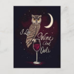 I Like Wine and Owls - Charming Greeting Card