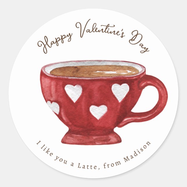 I Like You A Latte Valentine's Customizable Classic Round Sticker (Front)