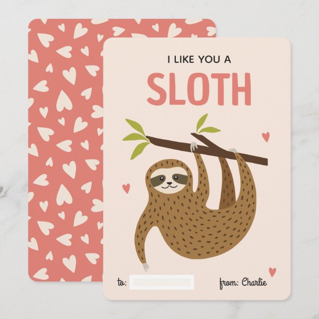 I like you a sloth classroom valentine's day card (Front/Back)